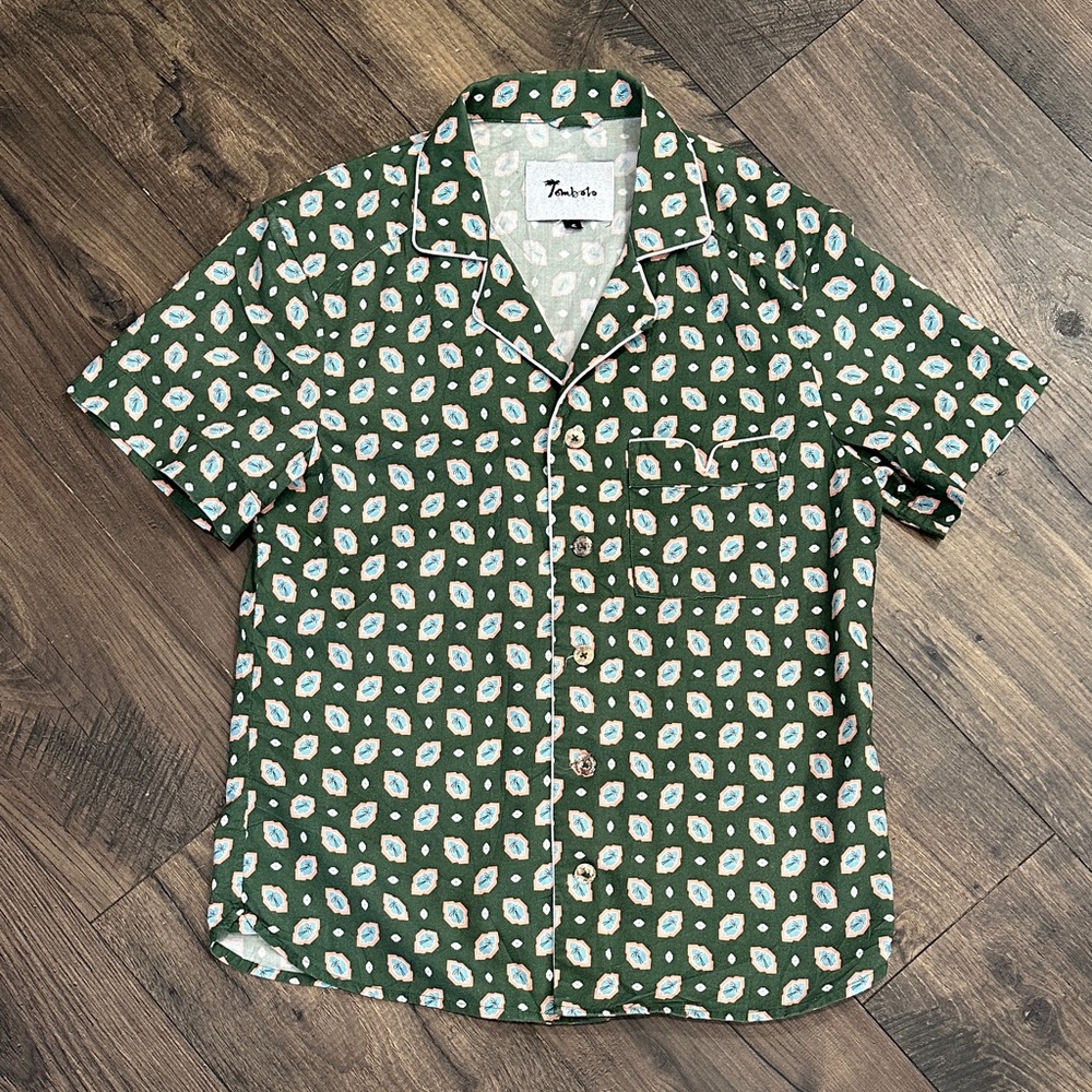TOMBOLO “Palm Mosaic" Cabana Shirt, Green Size Small